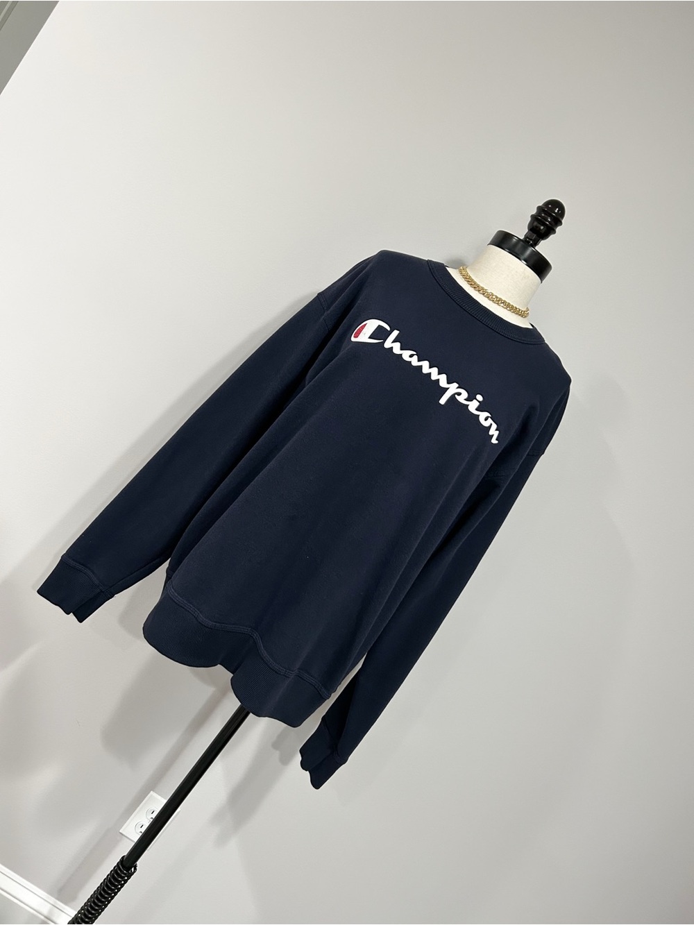 Champion Navy Script Logo Pullover Sweatshirt